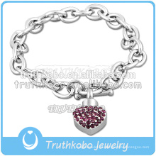 Estilo Popular De Aço Inoxidável Roxo Speckle Coração Charm Bracelet Com Jóias Urna De Cristal Da Lembrança